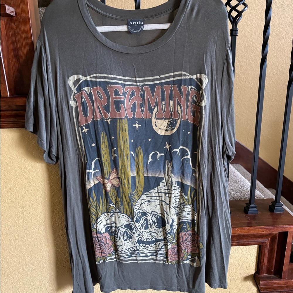 ARULA Gray Oversized Graphic Tee Relaxed Fit